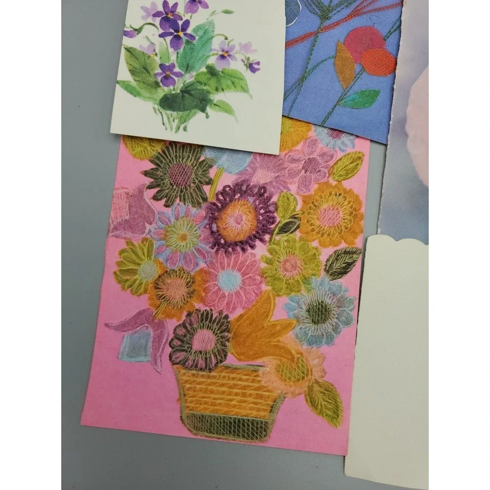 14 Old Vintage Used Greeting Card Fronts for Crafts‎ Flowers Lotus Rose Violet